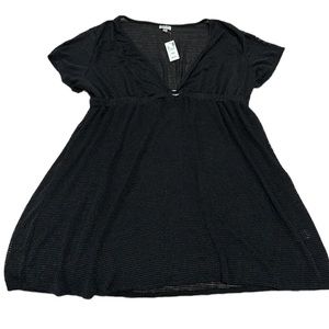 AVENUE Swim Cover-up Black V-neck O Ring Short Sleeve Mesh Pullover NWT Sz 22/24